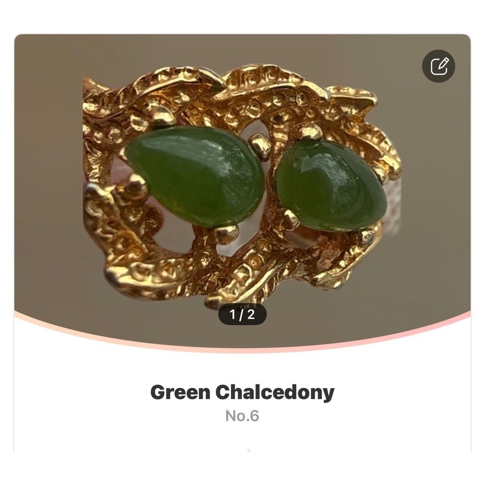 Vintage 14kt HGE Gold Green Faux Chalcedony Brutalist Statement Ring Size 6 - Picture 13 of 13